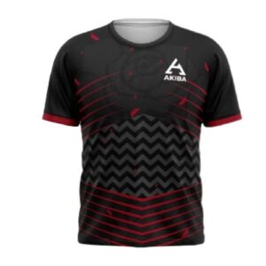Football jersey designed by AKIBA it is made of two color combination black and red printed round neck comfortable fabric.