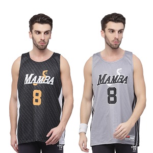 Reversible basketball jersey designed by AKIBA made for playing basketball worn on both sides .